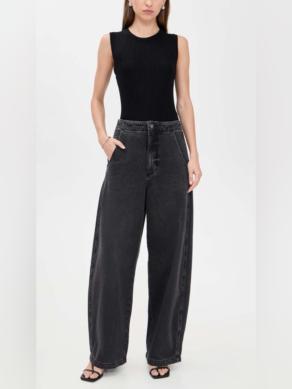NWT Pistola Lottie High Rise Relaxed Bowed Leg Black Denim Sz 27